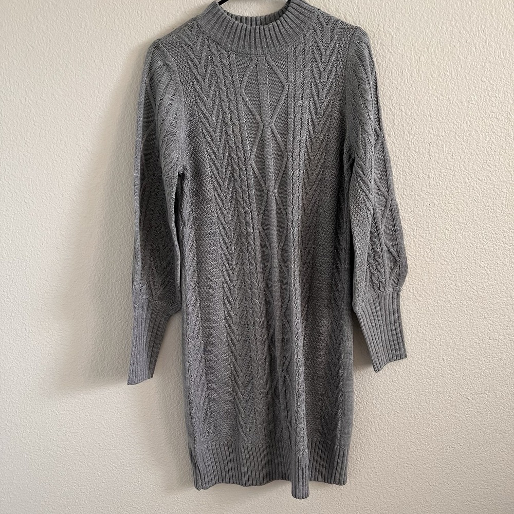 New York & Company Women's Cable Knit Sweater Dress Gray Short NWT